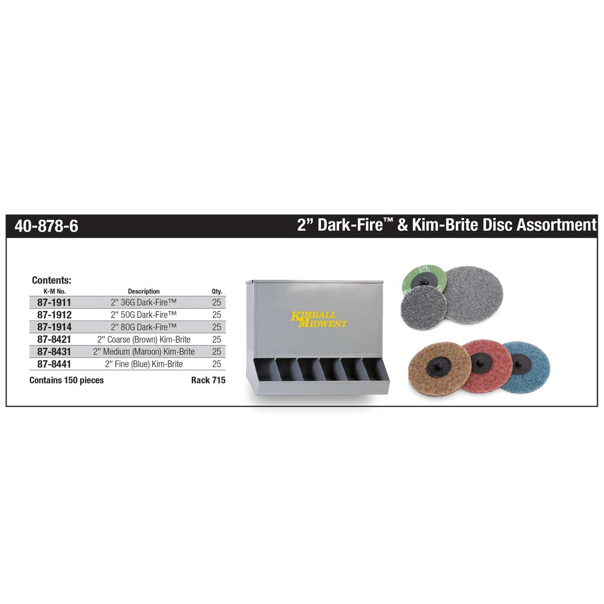 2" Dark-Fire™ & Kim-Brite™ Surface Conditioning & Grinding Disc Rack Assortment