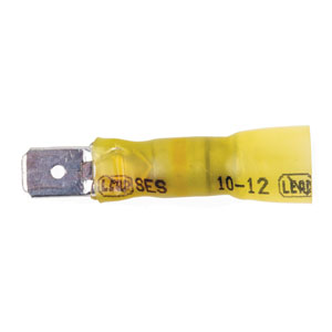 12 - 10 AWG Yellow Polyolefin Ultra-Link Crimp & Solder (1/4" Tab) Male Long Neck Quick Slide Terminal